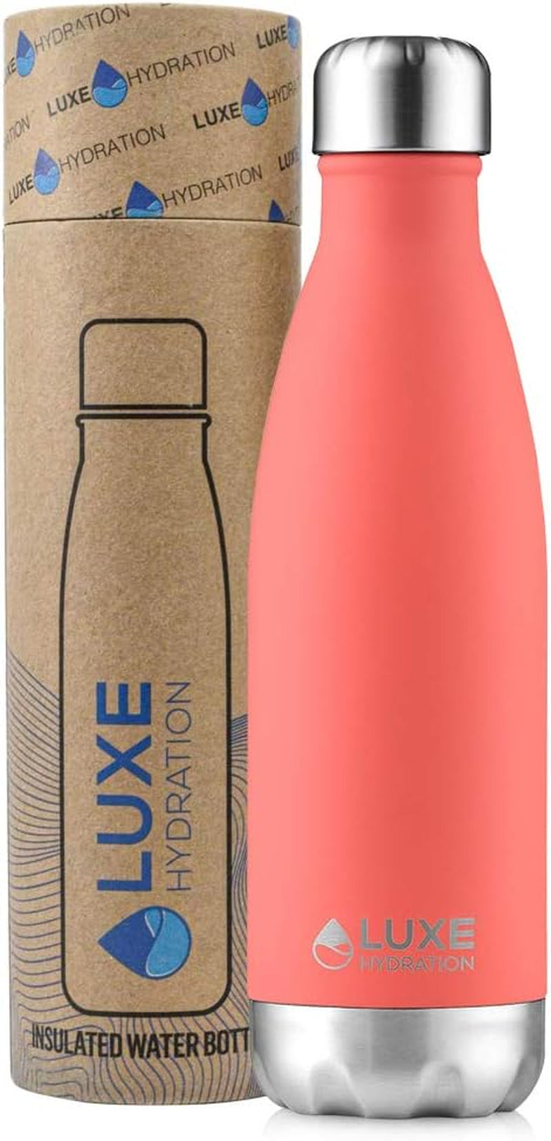 17Oz Travel Water Bottle - 18/8 304 Stainless Steel, Double Wall, Vacuum Insulated - Keep Drinks Cold for 24 Hours, Hot for 12 Hours - Leakproof Reusable Drink Holder - Coral