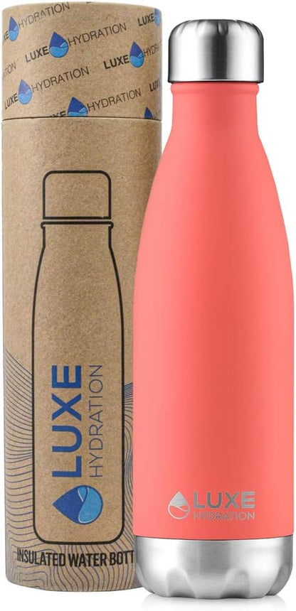 17Oz Travel Water Bottle - 18/8 304 Stainless Steel, Double Wall, Vacuum Insulated - Keep Drinks Cold for 24 Hours, Hot for 12 Hours - Leakproof Reusable Drink Holder - Coral